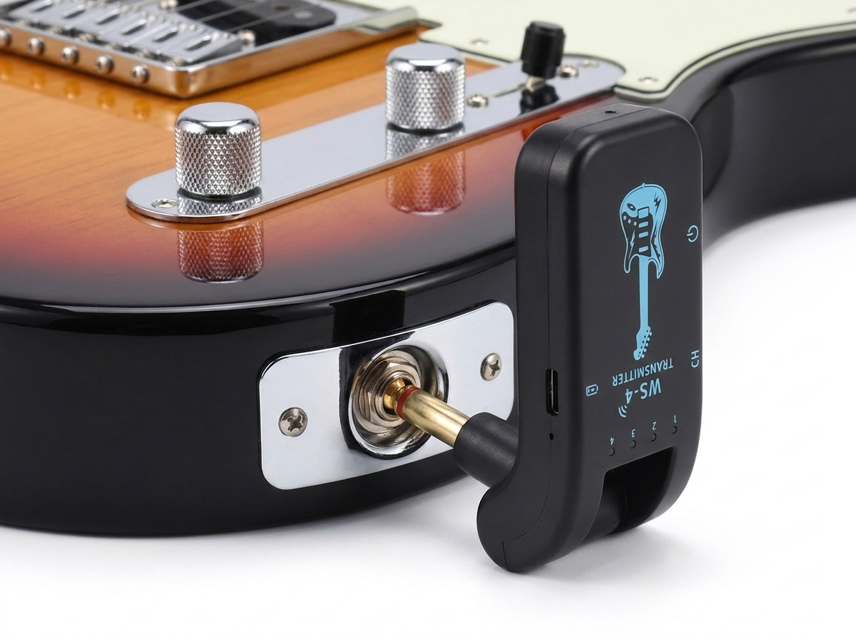The transmitter plugs straight into your guitar's output jack. Nothing changes in your chain.