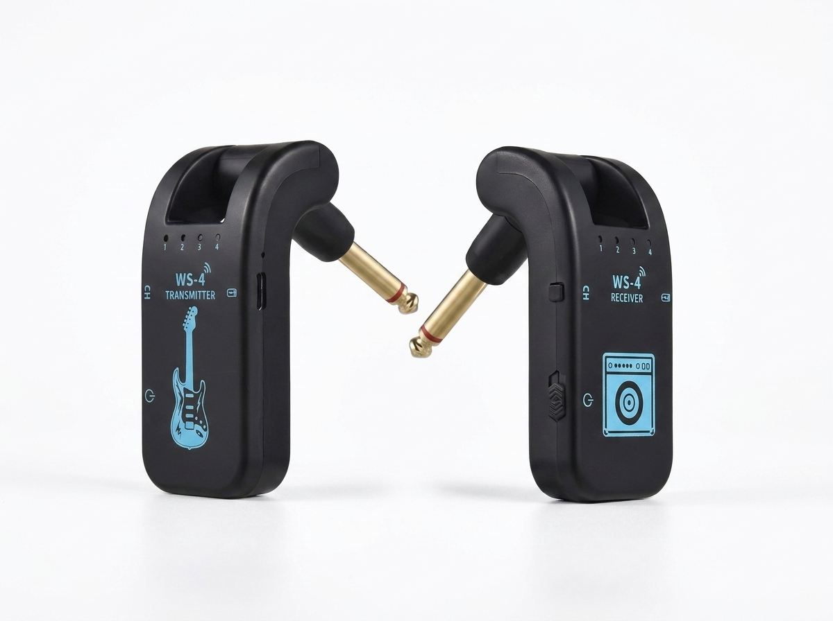 Transmitter on the guitar, receiver on the board. Two pieces. Nothing else.