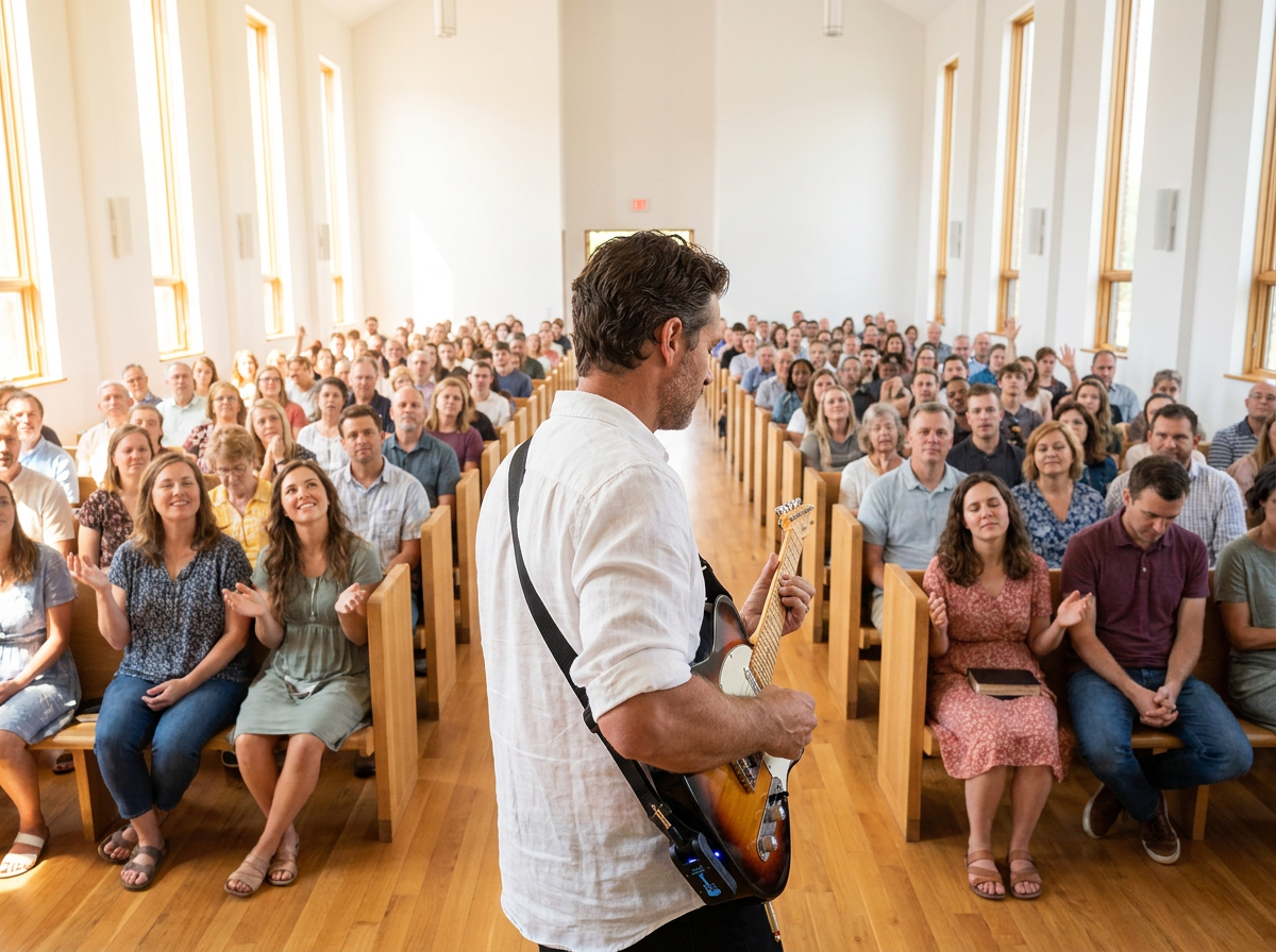 Out in the congregation during the second verse. The signal held the entire time.