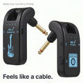 Wireless guitar system transmitter and receiver with cable connector on a white background