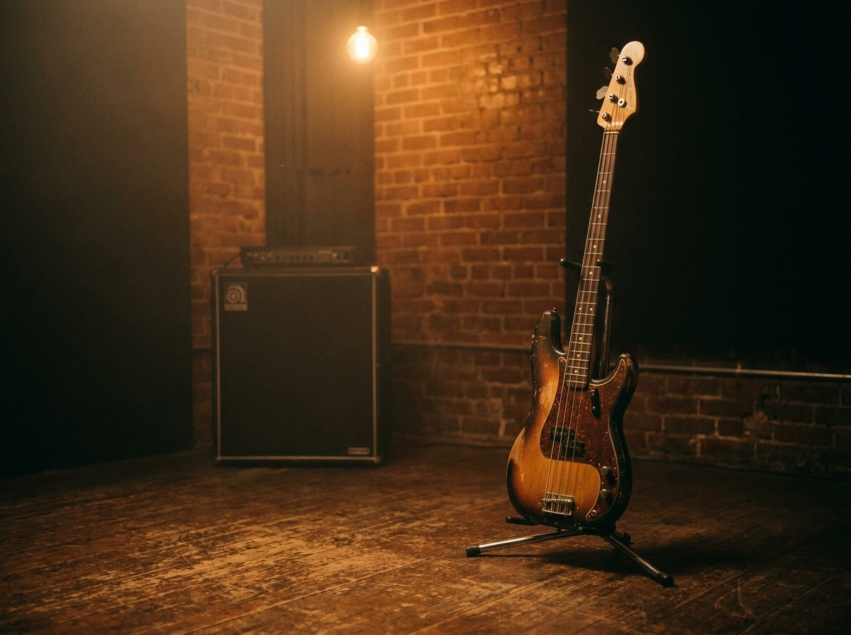 Rehearsal room. Bass rig in the corner. No cable on the floor.