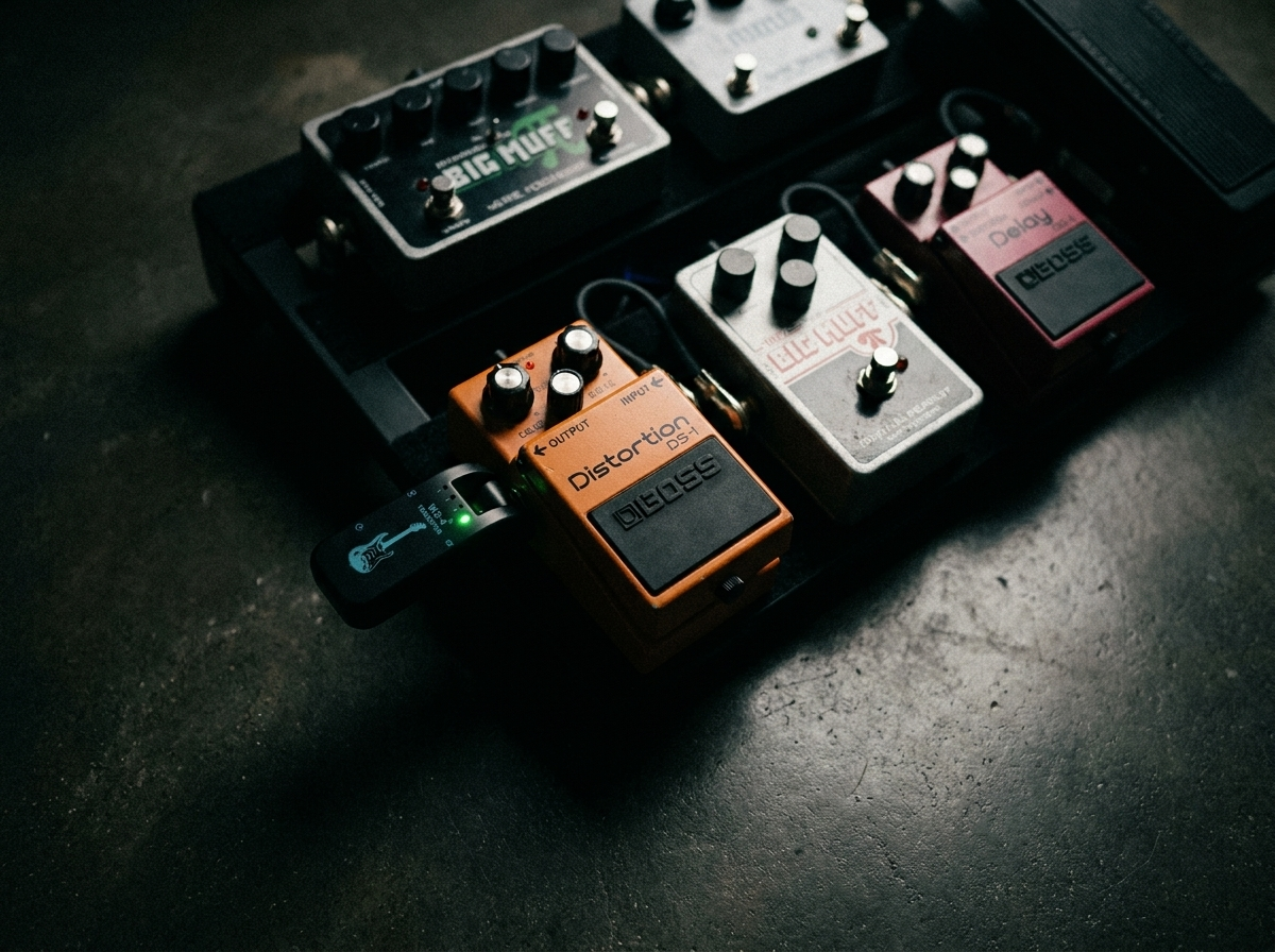Transmitter in the jack. Receiver at the front of the board. Green light. Done.