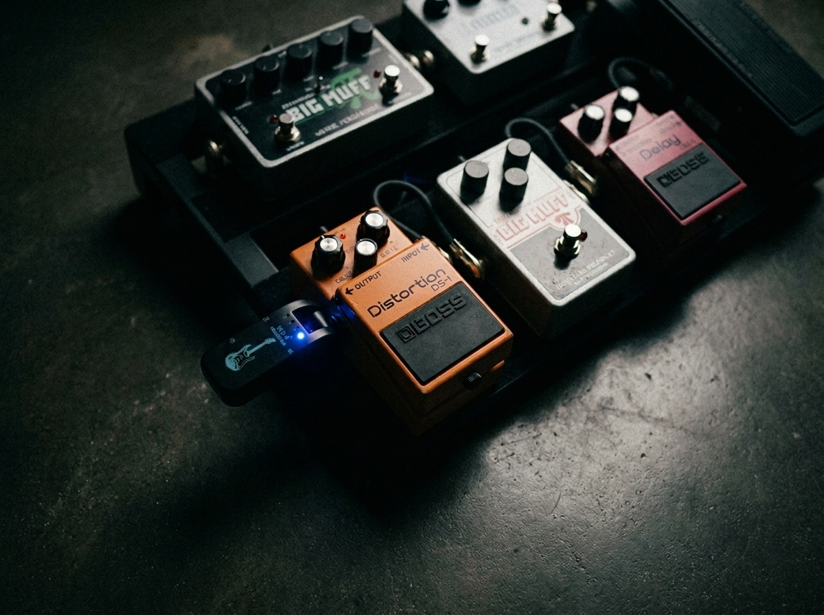 Transmitter in the jack. Receiver at the front of the board. Green light. Done.